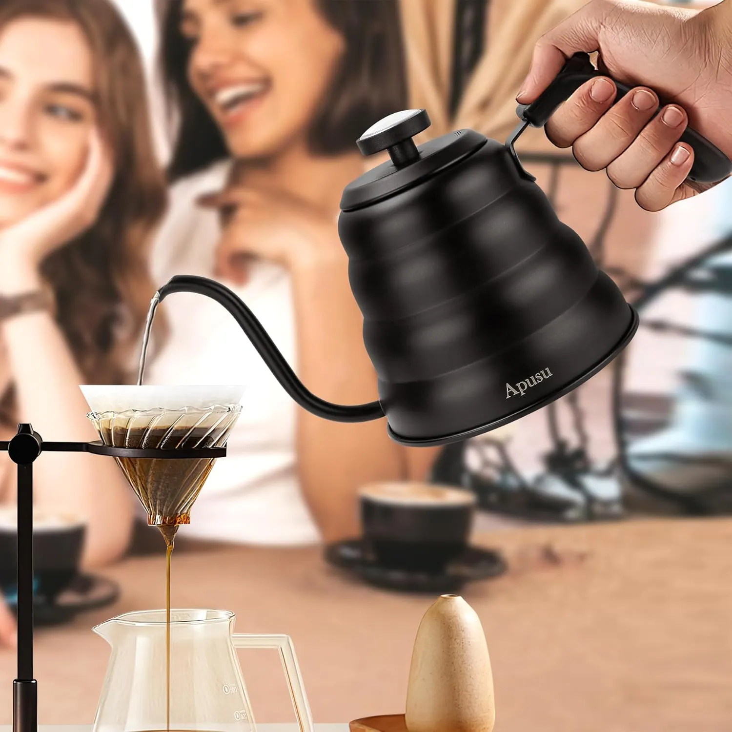 Tea Kettle with Thermometer Pot Black Stovetop Tea Kettle 40 oz 1200ml Gooseneck Kettle Teapot Pour Over Coffee Kettle with Thermometer,40oz,Black,1Pack