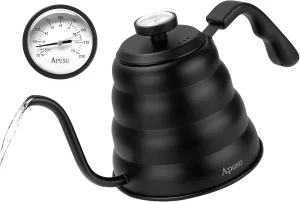 Tea Kettle with Thermometer Pot Black Stovetop Tea Kettle 40 oz 1200ml Gooseneck Kettle Teapot Pour Over Coffee Kettle with Thermometer,40oz,Black,1Pack