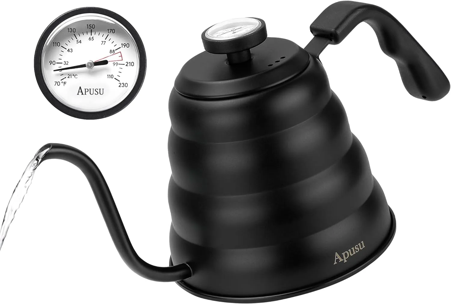 Tea Kettle with Thermometer Pot Black Stovetop Tea Kettle 40 oz 1200ml Gooseneck Kettle Teapot Pour Over Coffee Kettle with Thermometer,40oz,Black,1Pack
