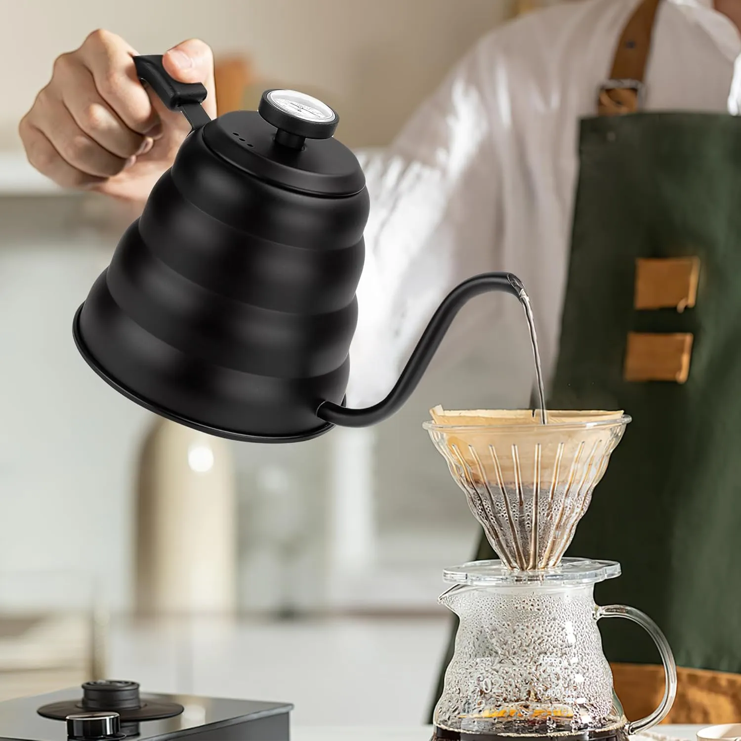 Tea Kettle with Thermometer Pot Black Stovetop Tea Kettle 40 oz 1200ml Gooseneck Kettle Teapot Pour Over Coffee Kettle with Thermometer,40oz,Black,1Pack