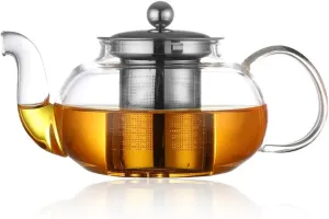 Teapot Heat Resistant Glass Pot Flower Tea Set Kettle Coffee Tea Pot Drinkware Set Stainless Steel Strainer Tea Pot For Camping, Travel(800ml)