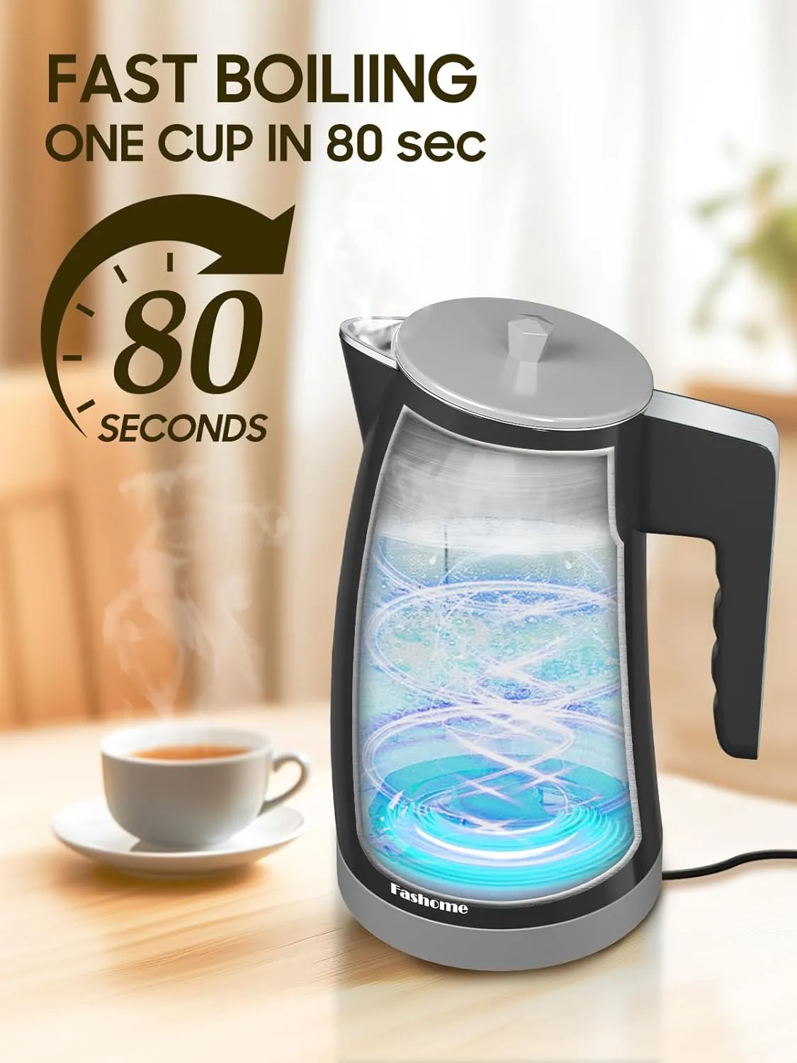 Temperature Control Electric Kettle, 5 Temp Presets, 2H Keep Warm, 1.25L 1200W Fast Boil with LED Display, Cool-Touch Design with Auto Shut-Off, Cordless Design (Gray)