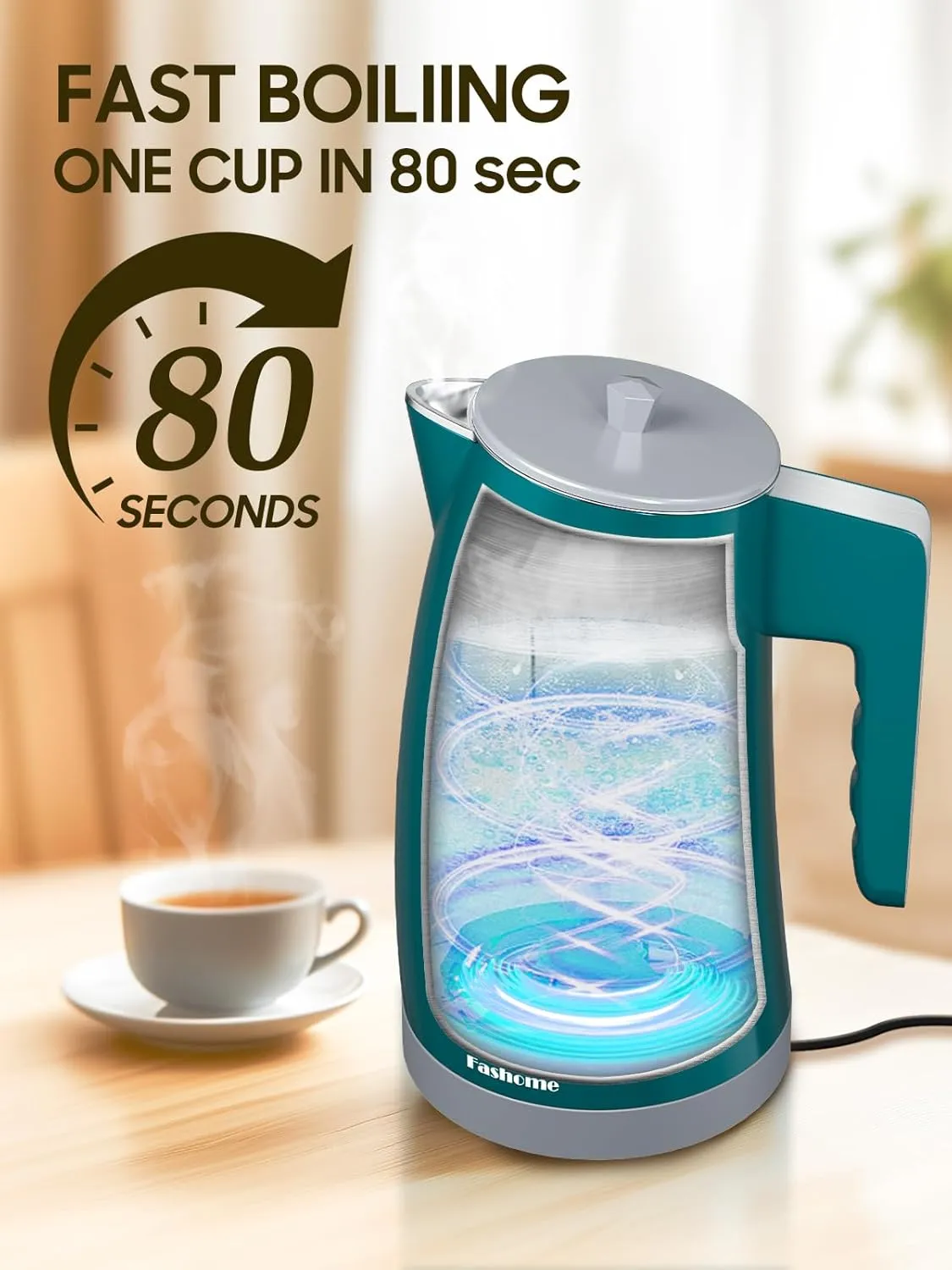 Temperature Control Electric Kettle, 5 Temp Presets, 2H Keep Warm, 1.25L 1200W Fast Boil with LED Display, Cool-Touch Design with Auto Shut-Off, Cordless Design, Ideal for Tea and Coffee（Green）