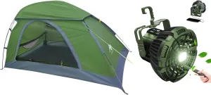 Tent Fan   1 Person Tent, Backpacking Tent & Rechargeable Camping Fan with LED Light & Remote Control for Camping Car Office Hurricane Emergency Survival