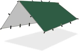 Tent Tarp Waterproof Tent Cover, 3m x 4m Tent Awning Camping Tarp, Lightweight Waterproof Camping Shelter for Sunshade Camping Outdoor-Green