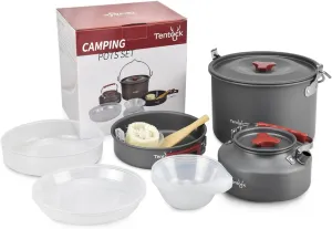 Tentock 14Pcs Large Camping Cookware Backpacking Set with Storage Bag Lightweight Non-Stick Cookset Equipment Stackable Pot Pan Bowls for Outdoor Hiking for 4-6 Person