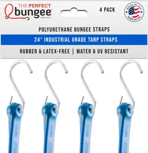 The Perfect Bungee 24 Inch Bungee Cords with Hooks – Industrial Grade Bungee Cord, Tarp Strap, Polyurethane Bungee Straps 4 Pack Blue – Made in The USA - Stretches Two Times Original Length