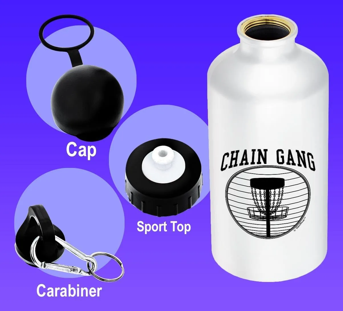 ThisWear Disc Golf Gifts For Men Disc Golf Chain Gang 18oz Aluminum Water Bottle with Carabiner Clip & Sport Top