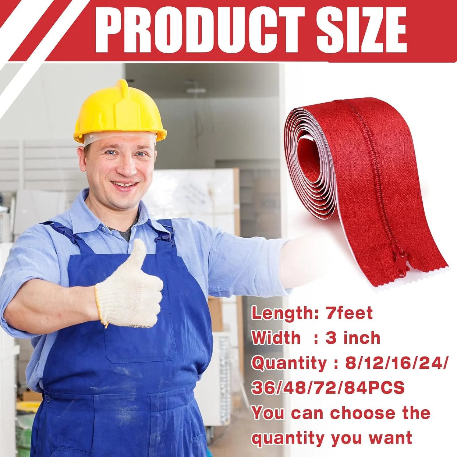 Tigeen 24 Roll Heavy Duty Zipper Door for Dust Barriers 7 ft x 3 Inch Bulk Self Adhesive Construction Zipper Door for Greenhouse Tent Accessories