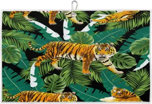 Tiger Tropical Leaf Golf Towel with Heavy Duty Carabiner Clip Quick Dry Ultra Absorbent Club Ball Cleaning Towel Golf Accessories for Men Women