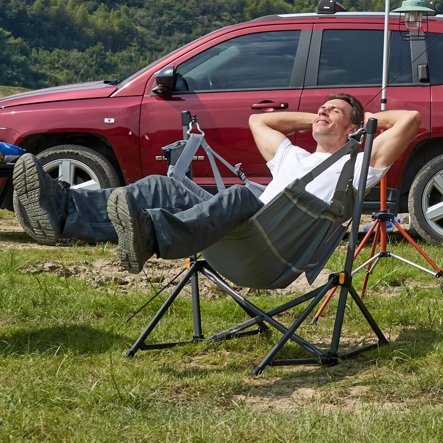 TIMBER RIDGE Hammock Camping Chair with Adjustable Backrest, Heavy Duty Folding Hammock Chair Supports 300lbs, Portable Hammock Chair for Camping, Travelling and Patio, Grey 2 Pack