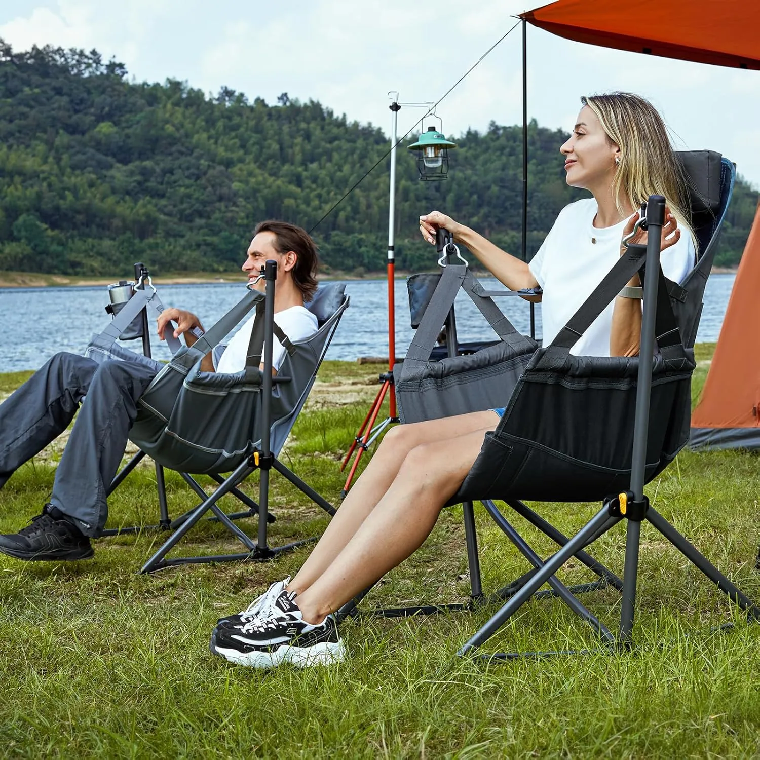 TIMBER RIDGE Hammock Camping Chair with Adjustable Backrest, Heavy Duty Folding Hammock Chair Supports 300lbs, Portable Hammock Chair for Camping, Travelling and Patio, Grey
