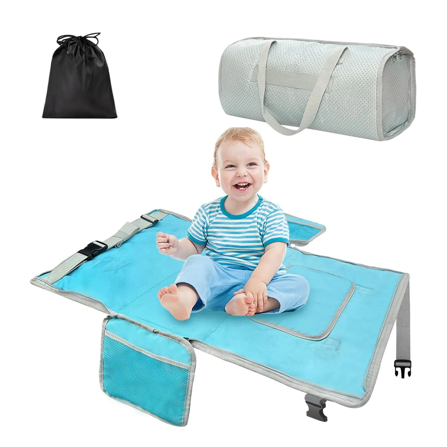 Toddler Airplane Bed Travel Bag 2 in 1, Portable Kids Plane Seat Extender, Baby Flight Essentials Footrest Flyaway Must Have for Infant, Carry On Duffel Bags for Women Gym Hospital Weekender (Blue)