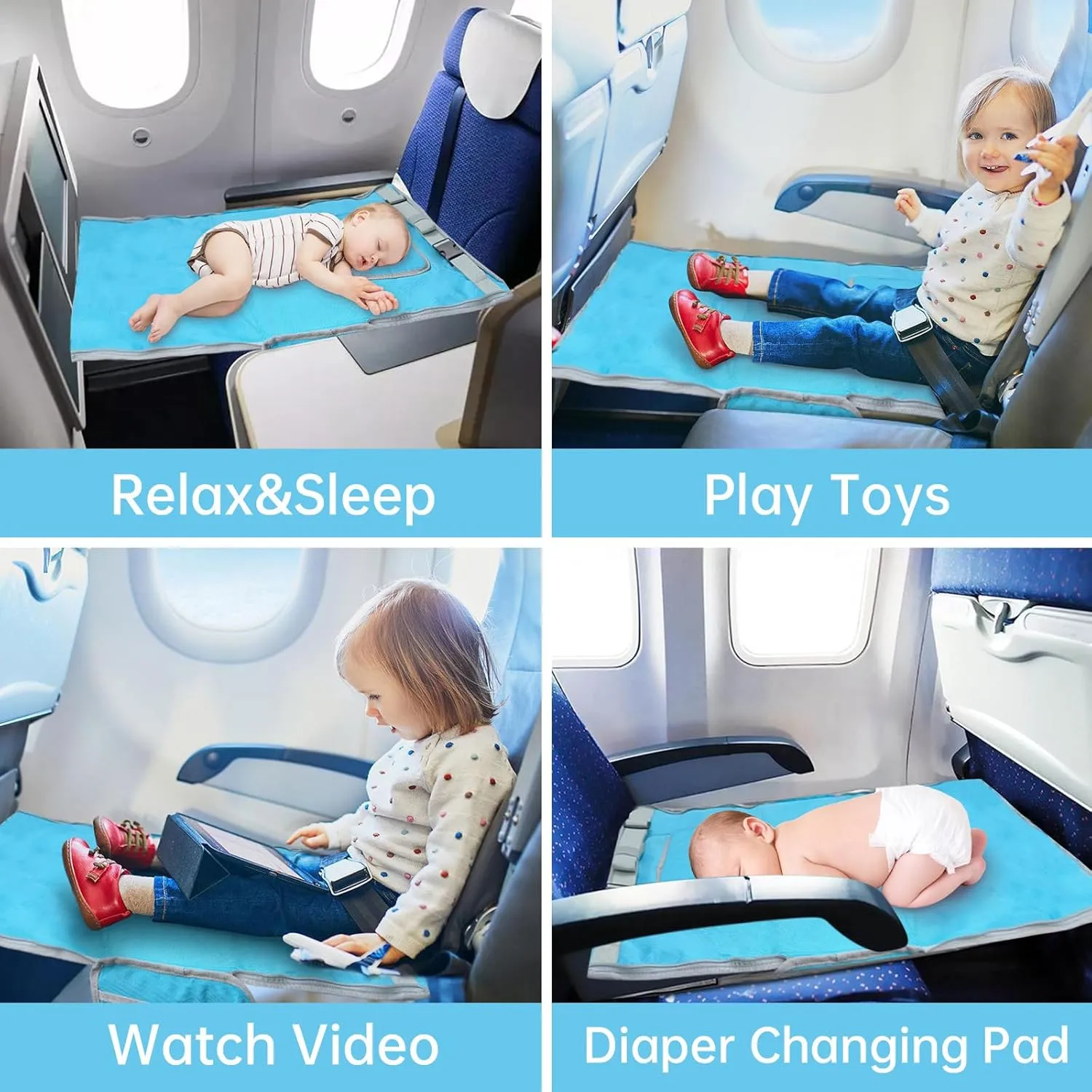 Toddler Airplane Bed Travel Bag 2 in 1, Portable Kids Plane Seat Extender, Baby Flight Essentials Footrest Flyaway Must Have for Infant, Carry On Duffel Bags for Women Gym Hospital Weekender (Blue)