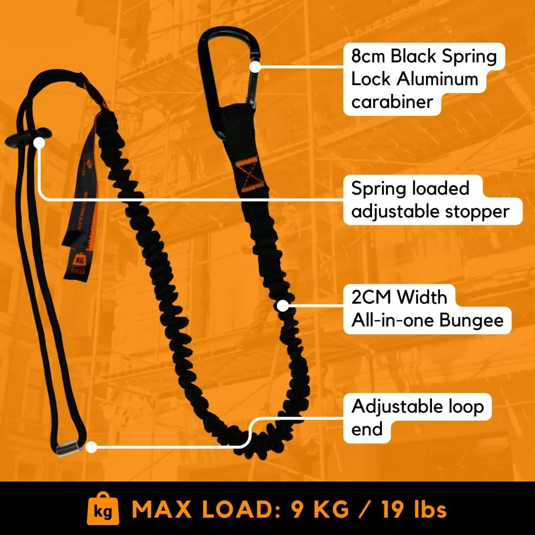 Tool Lanyard with Spring Locking Aluminum Carabiner & Adjustable Loop End, 153 cm Working Length, Max Load 9KG - Tool Safety for Scaffolding & Working at Height - 10 Pack