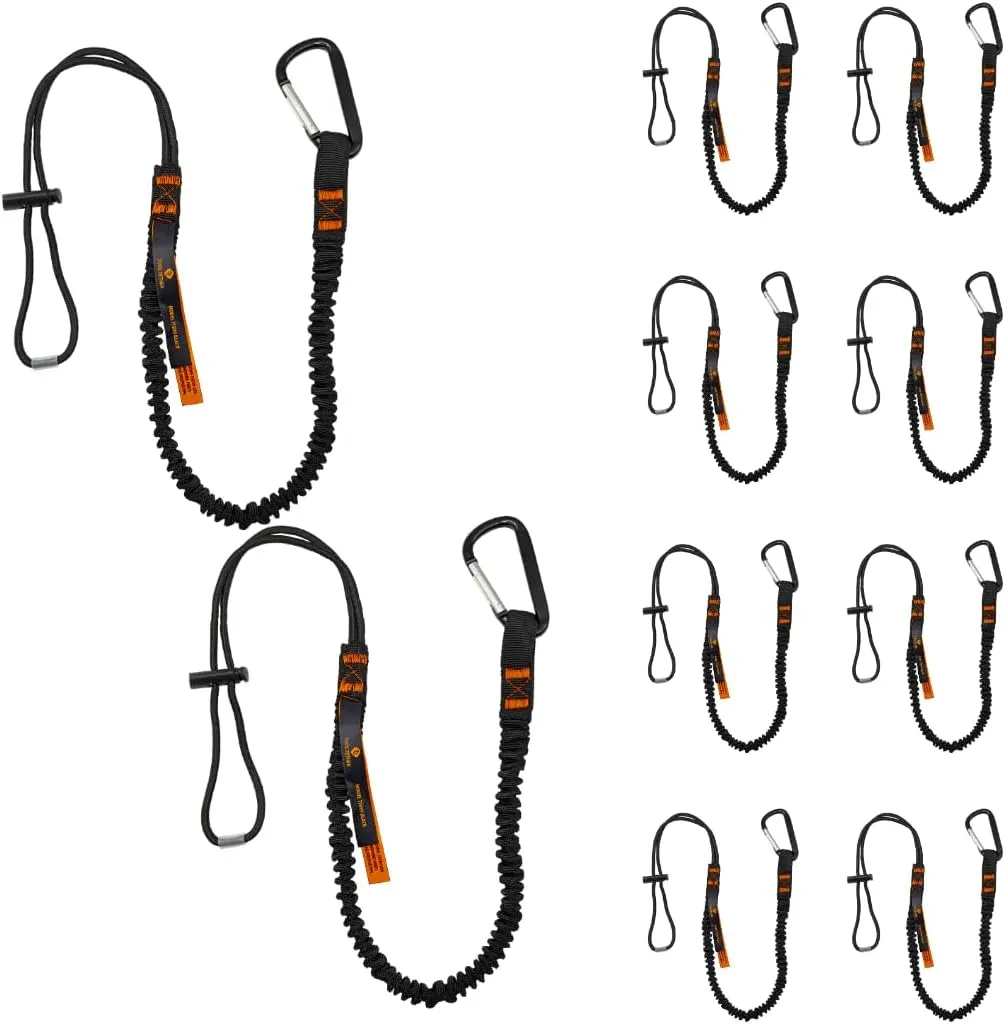 Tool Lanyard with Spring Locking Aluminum Carabiner & Adjustable Loop End, 153 cm Working Length, Max Load 9KG - Tool Safety for Scaffolding & Working at Height - 10 Pack