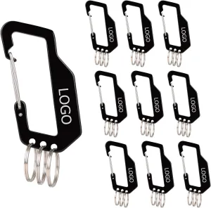 TopTie Custom 10PCS Carabiner, Keychain Clip Hook with 3 Loop Rings, Laser Engrave 3-3/8 Inch Clip