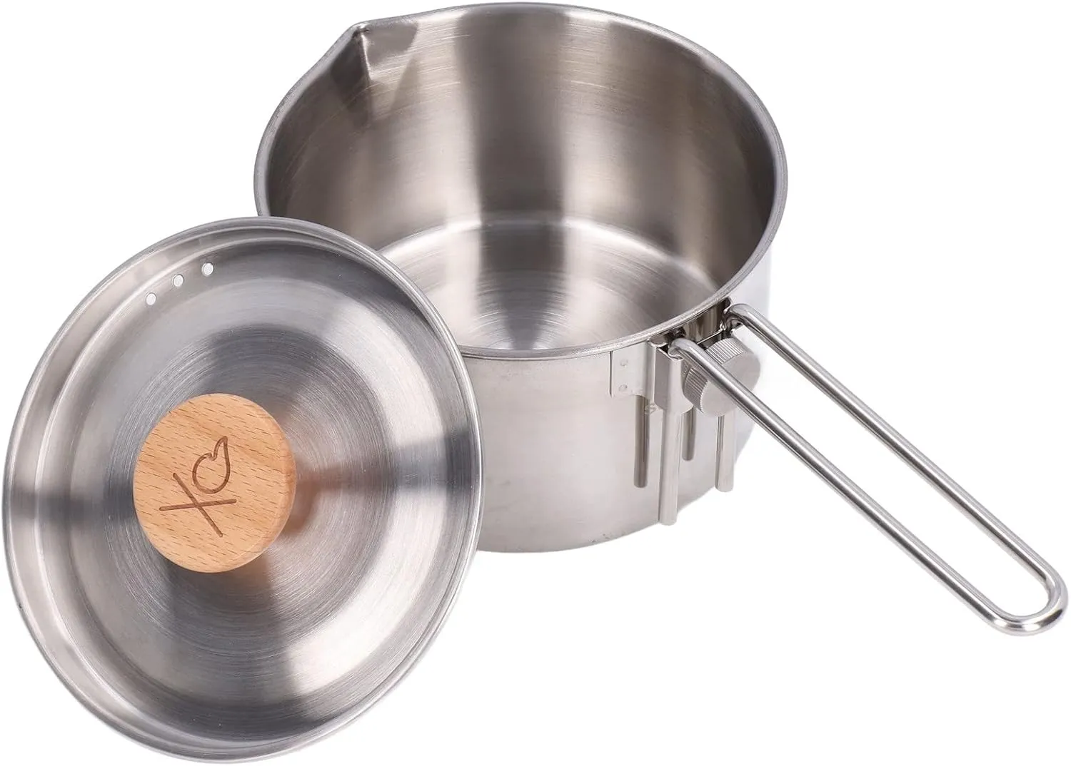 Topyond 1000ml Stainless Steel Camping Pot with Vent Hole, Portable Heat Resistant Camping Cookware Kettle Coffee Pot with Foldable Handle for Picnic Hiking
