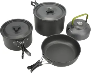 Topyond Camping Cookware Set, Portable Outdoor Mess Kit for 4/5 People, Lightweight Hard Anodized Aluminum with Folding Handle for Backpacking, Picnics, and Emergency Preparedness