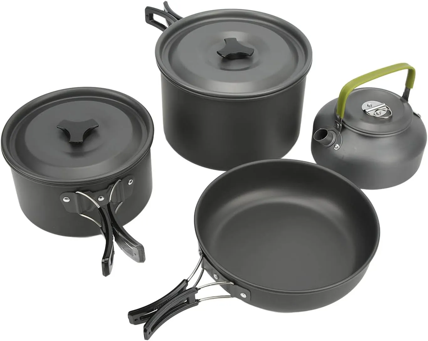 Topyond Camping Cookware Set, Portable Outdoor Mess Kit for 4/5 People, Lightweight Hard Anodized Aluminum with Folding Handle for Backpacking, Picnics, and Emergency Preparedness