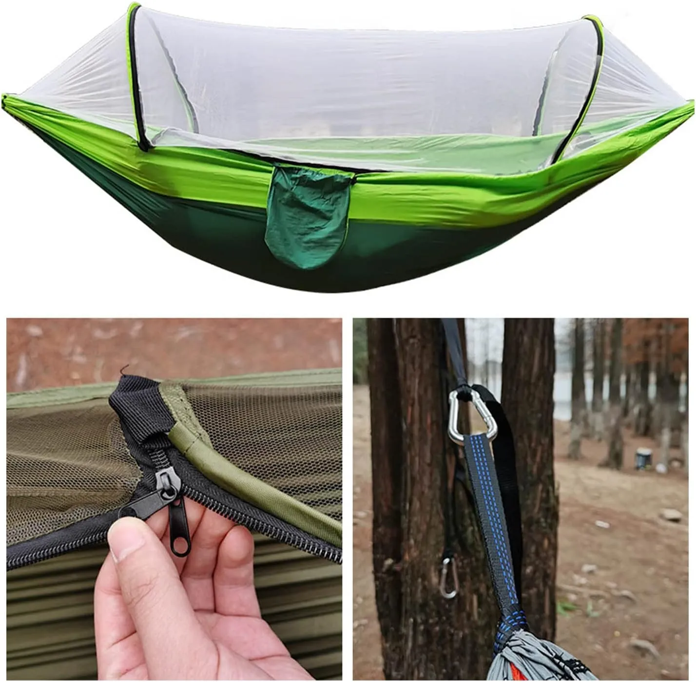 Topyond Camping Hammock with Net, 210T Nylon Taffeta Hammocks Quick Opening Hammock Tent for Indoor, Outdoor, Hiking, Camping, Backpacking, Travel, Backyard, Beach(Fruit Green)