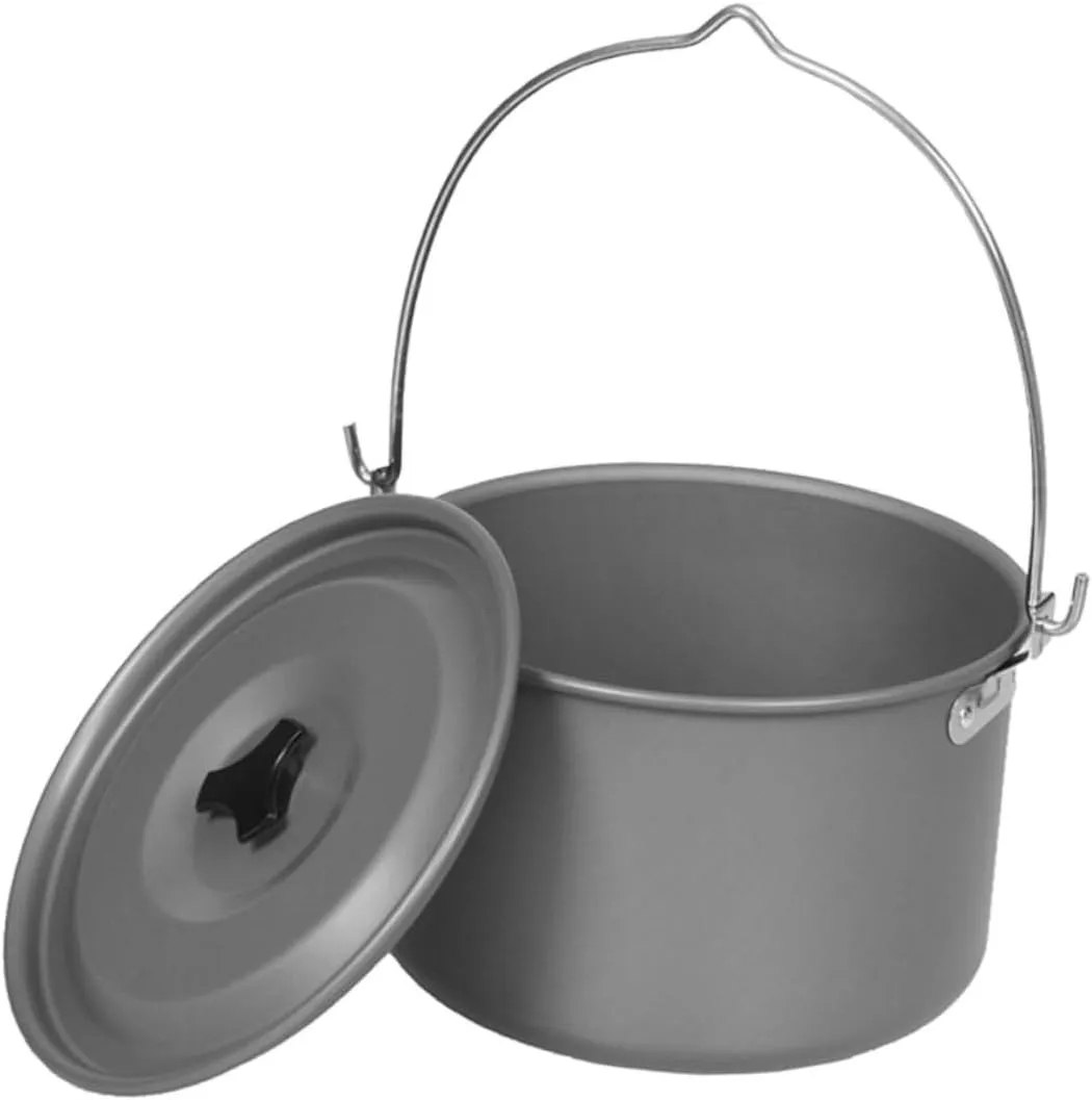 Toyvian Aluminum Camping Pot People Portable Outdoor Cookware with Lid for Hiking Picnics and Group Cooking Deep Gray Backpacking Cooking Set
