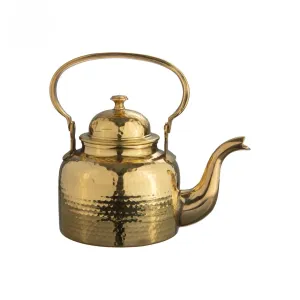 Traditional Pure Brass Hammered Serving Tea Kettle, Premium Heavy Duty, 2 Liters