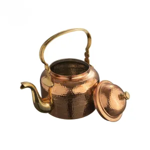 Traditional Pure Copper Hammered Serving Tea Kettle, Premium Heavy Duty, 2 Liters