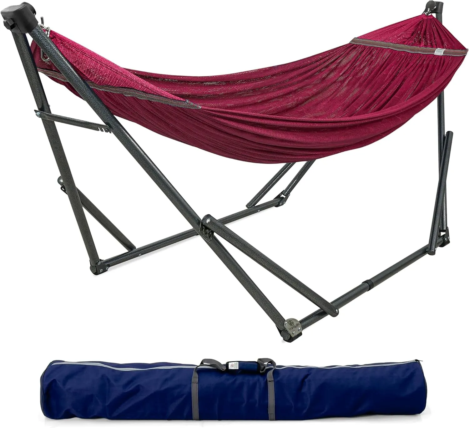Tranquillo Adjustable Hammock Stand, Collapsible Camping Hammock and Stand, 600 lbs Capacity Double Hammock Stand for 2 Persons, Foldable Sturdy Noiseless Stand for Active Life Carry Bag Included, Red