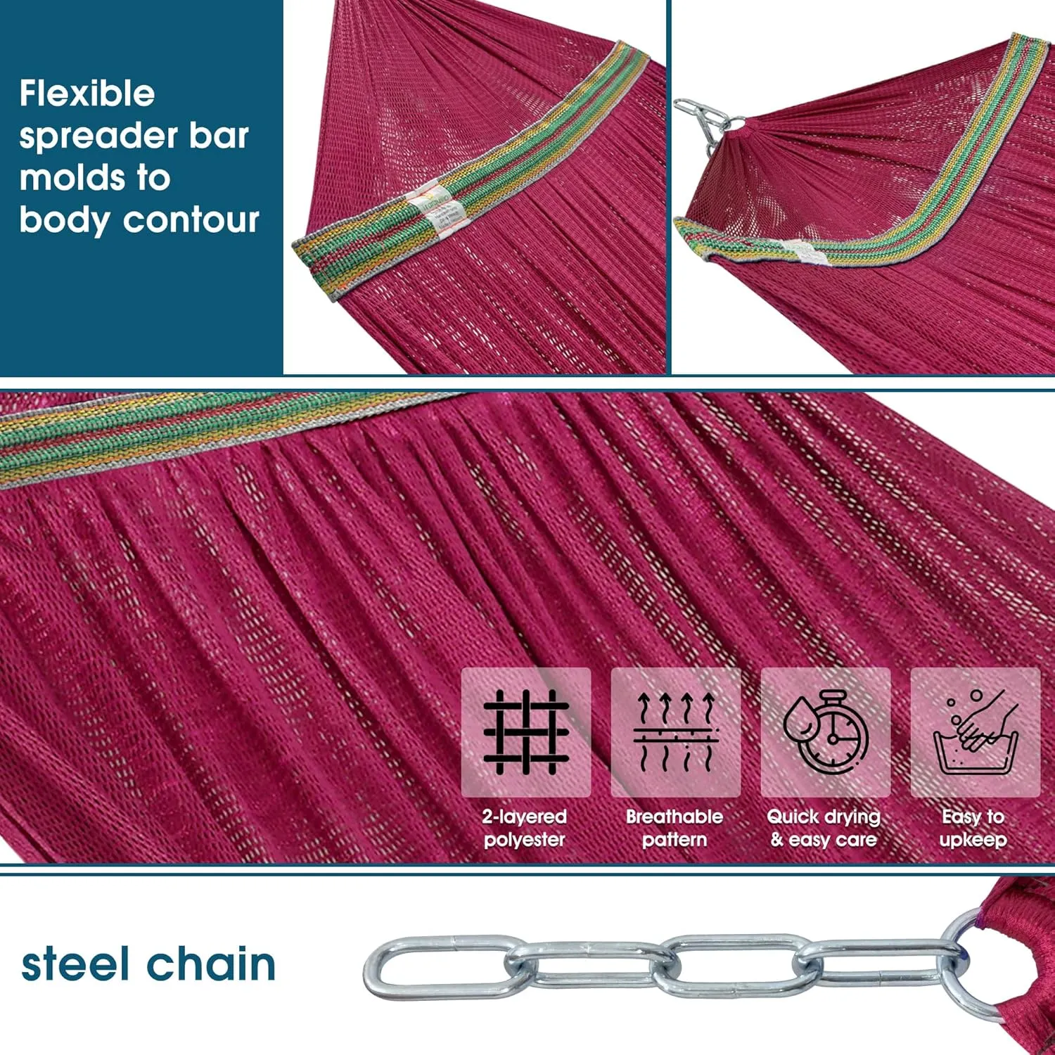 Tranquillo Adjustable Hammock Stand, Collapsible Camping Hammock and Stand, 600 lbs Capacity Double Hammock Stand for 2 Persons, Foldable Sturdy Noiseless Stand for Active Life Carry Bag Included, Red
