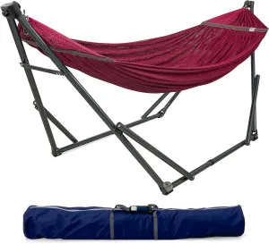 Tranquillo Adjustable Hammock Stand, Collapsible Camping Hammock and Stand, 600 lbs Capacity Double Hammock Stand for 2 Persons, Foldable Sturdy Noiseless Stand for Active Life Carry Bag Included, Red