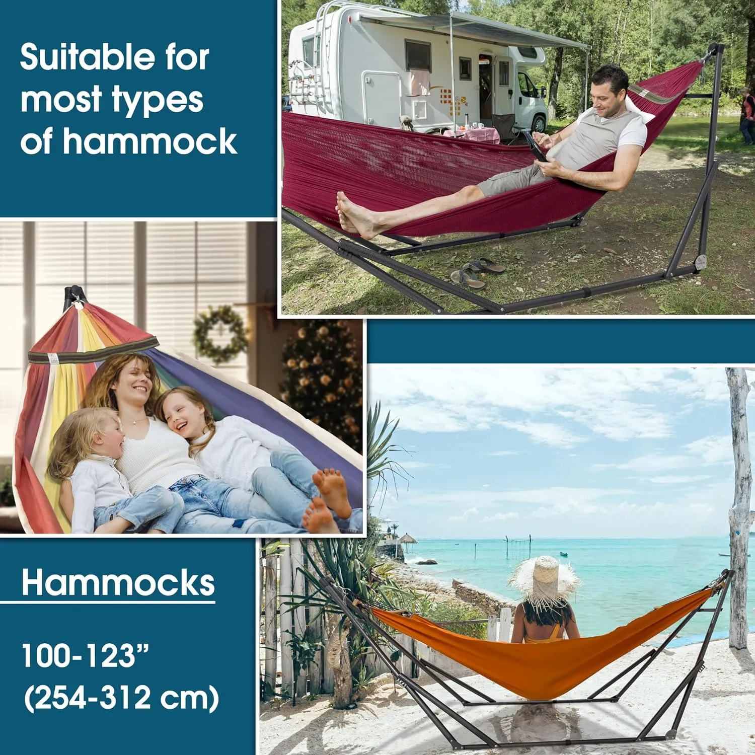 Tranquillo Adjustable Hammock Stand, Collapsible Camping Hammock and Stand, 600 lbs Capacity Double Hammock Stand for 2 Persons, Foldable Sturdy Noiseless Stand for Active Life Carry Bag Included, Red