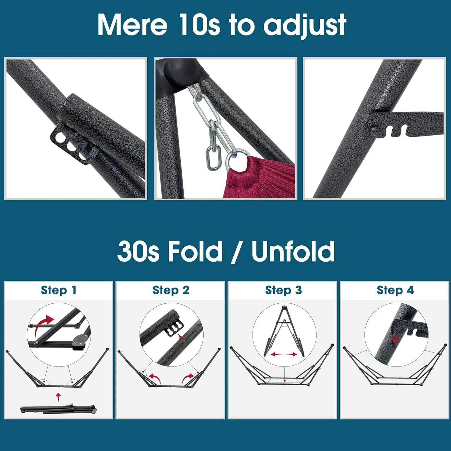 Tranquillo Adjustable Hammock Stand, Collapsible Camping Hammock and Stand, 600 lbs Capacity Double Hammock Stand for 2 Persons, Foldable Sturdy Noiseless Stand for Active Life Carry Bag Included, Red