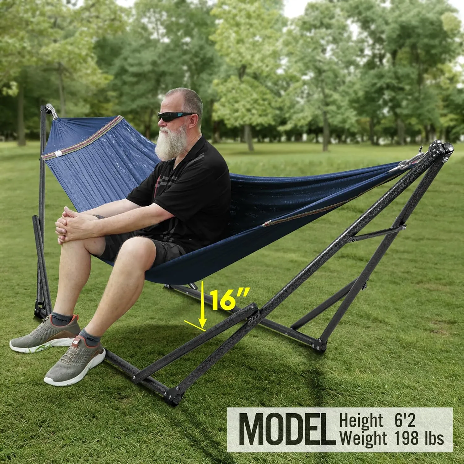 Tranquillo Double Hammock with Stand Included for 2 Persons/Foldable Hammock Stand 600 lbs Capacity Portable Case - Inhouse, Outdoor, Camping, Aegean
