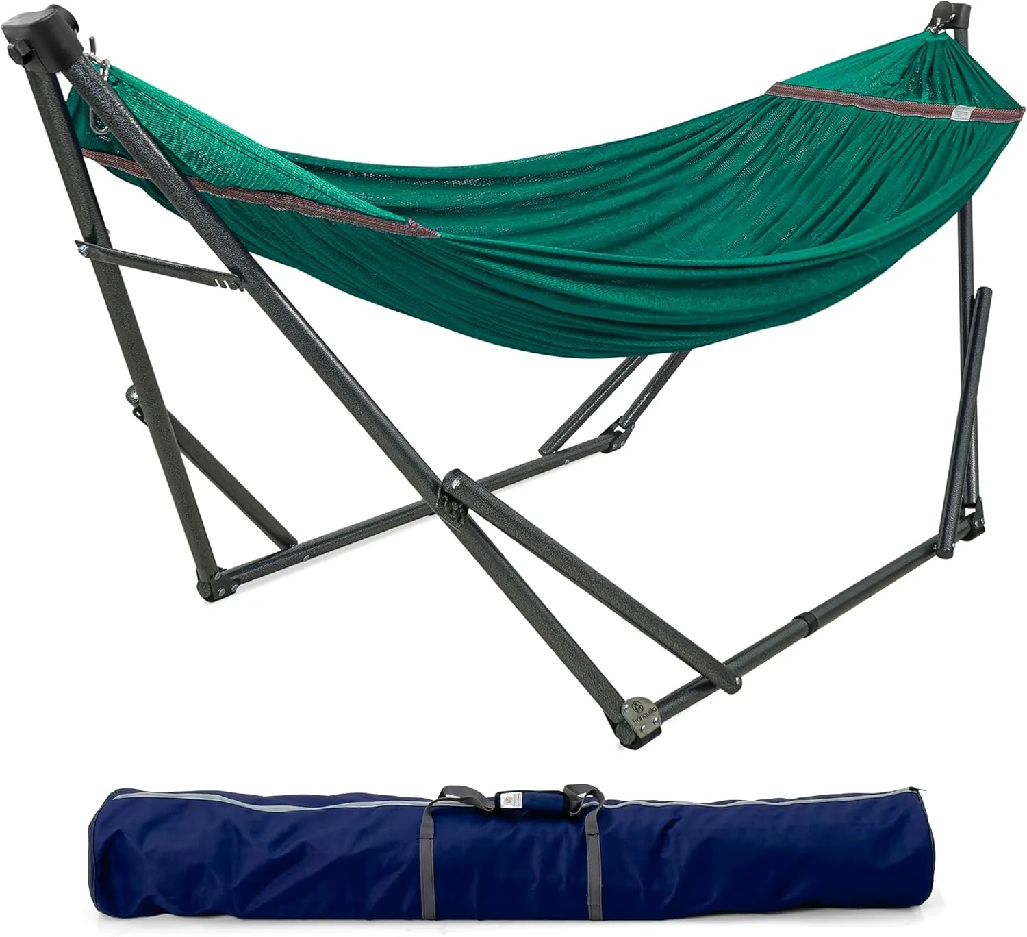 Tranquillo Foldable Hammock Stand, Collapsible Camping Hammock and Stand Set, 600 lbs Capacity Double Hammock Stand for 2 Persons, Premium Steel Stand and Breathable Polyester Hammock Net, Peacock