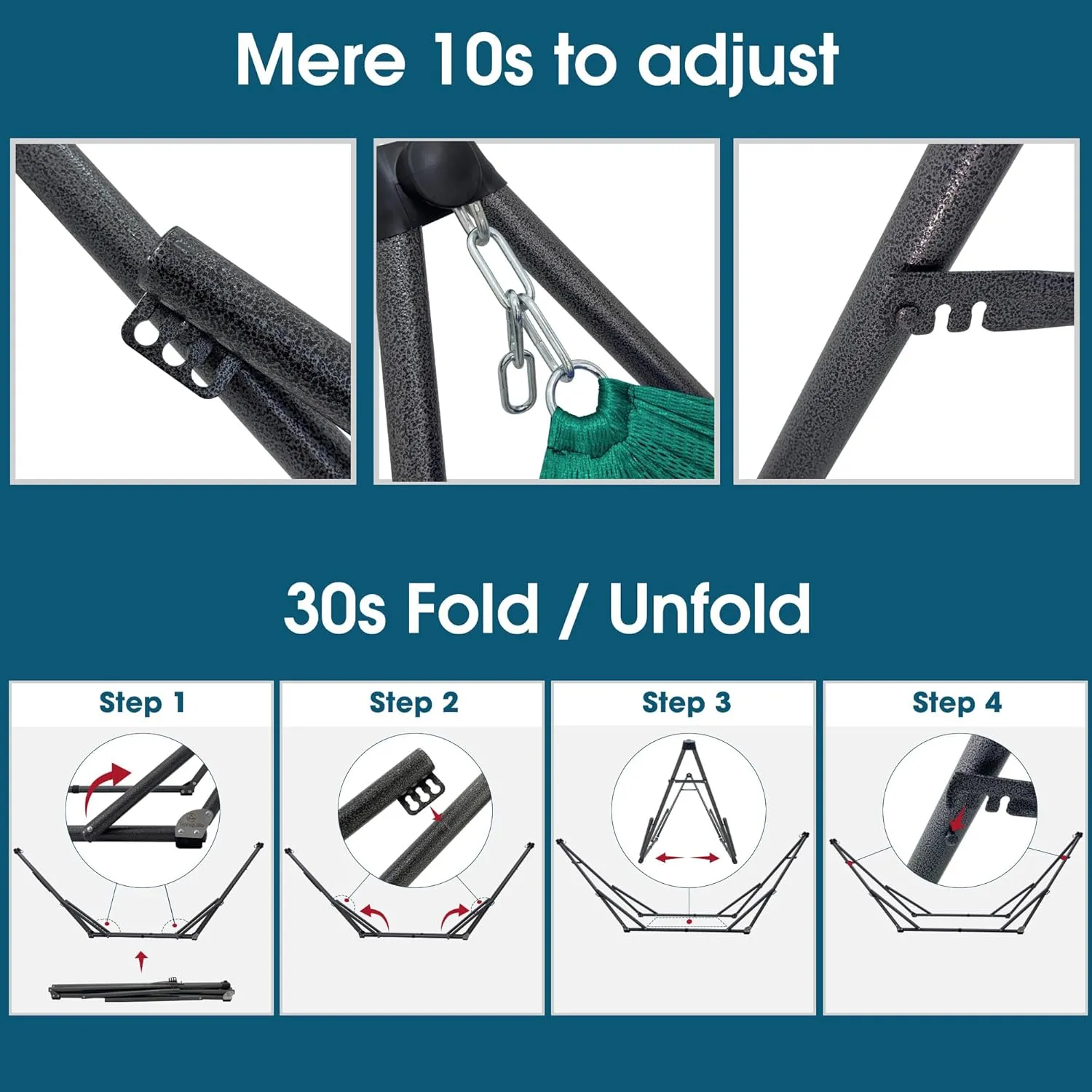 Tranquillo Foldable Hammock Stand, Collapsible Camping Hammock and Stand Set, 600 lbs Capacity Double Hammock Stand for 2 Persons, Premium Steel Stand and Breathable Polyester Hammock Net, Peacock