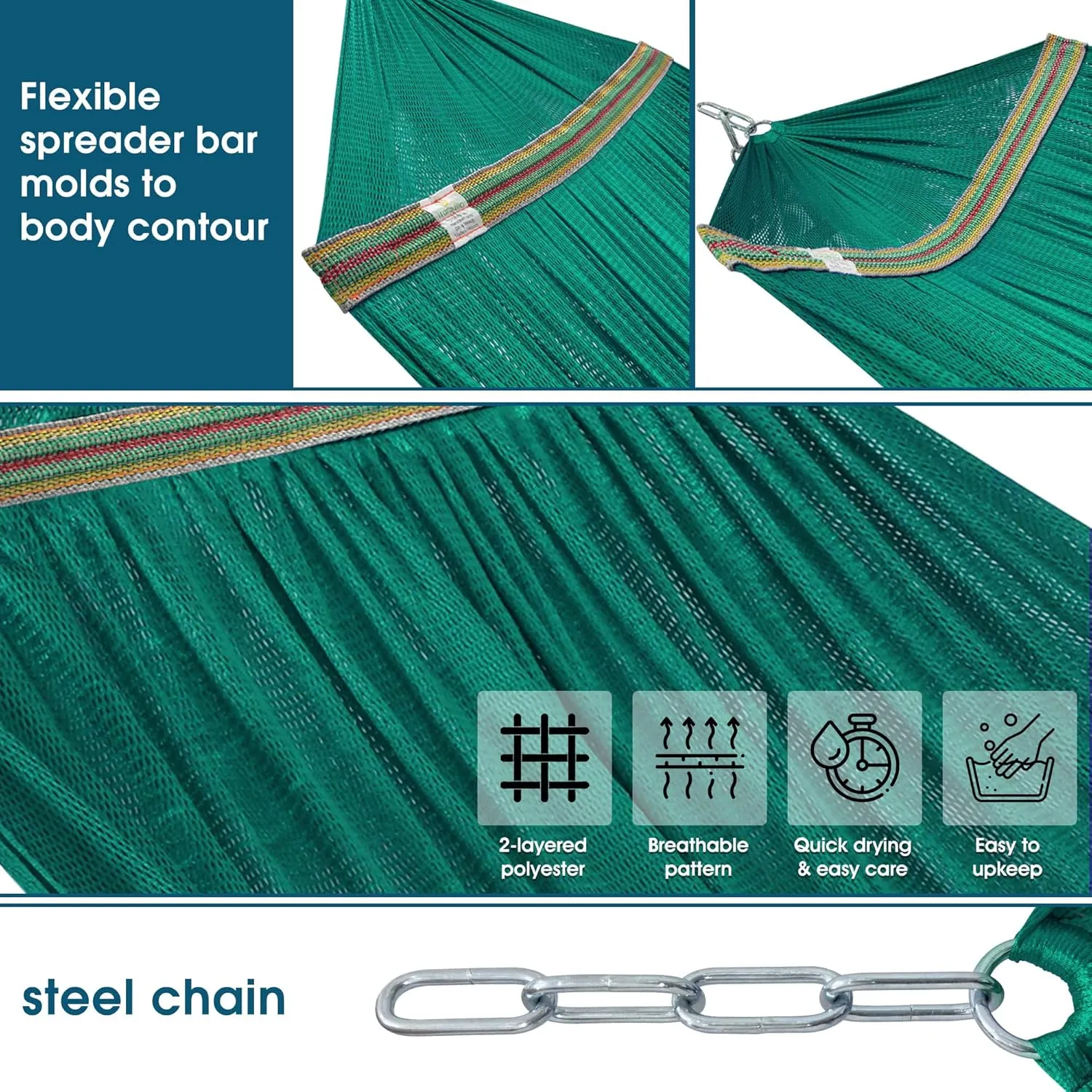 Tranquillo Foldable Hammock Stand, Collapsible Camping Hammock and Stand Set, 600 lbs Capacity Double Hammock Stand for 2 Persons, Premium Steel Stand and Breathable Polyester Hammock Net, Peacock
