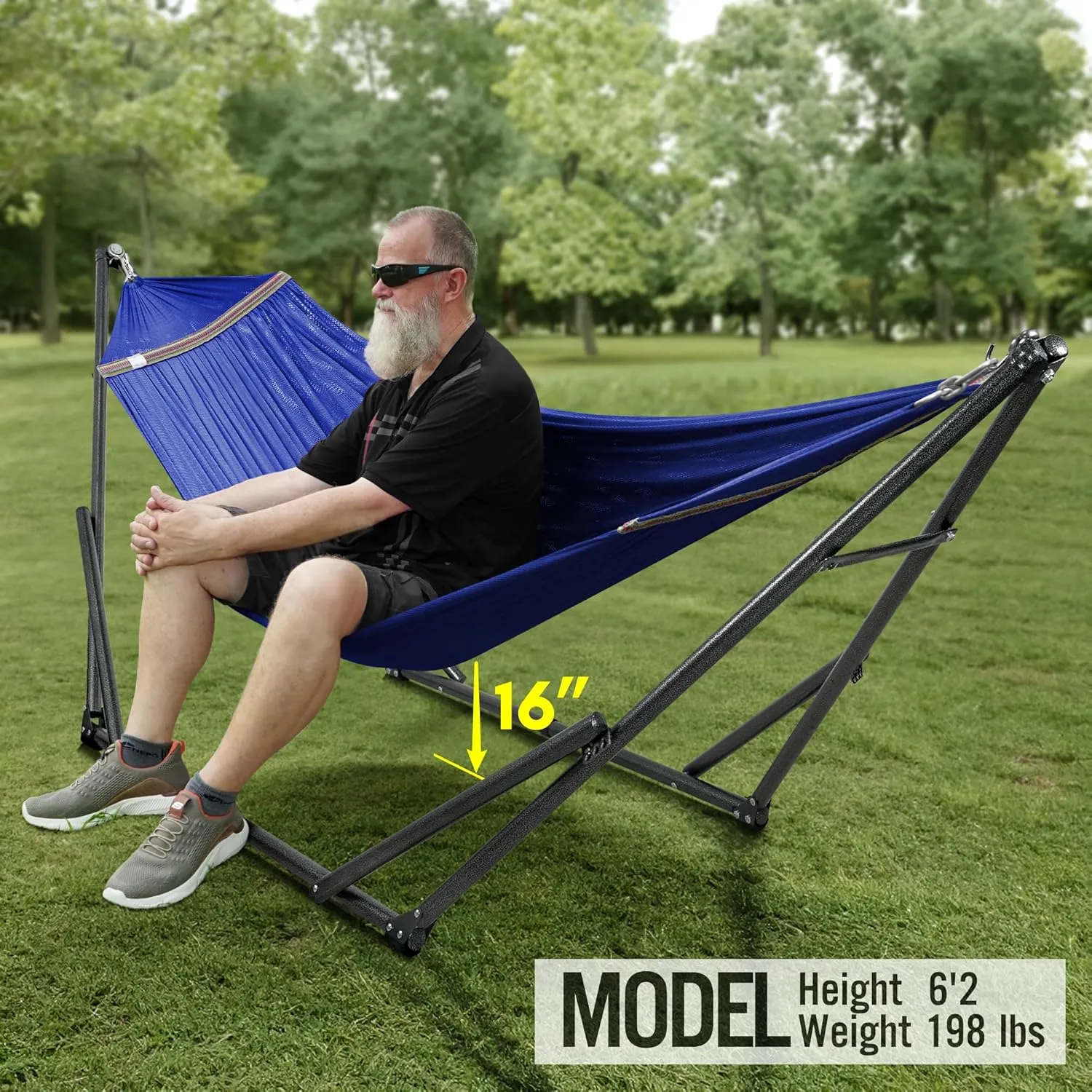 Tranquillo Hammock 600 lbs Capacity, Instant 20s Foldable Hammock Stand, 3-Year Warranty Hammock with Stand, 2 Person Camping Hammock Revolutionary Portable, No Screws, Premium, Blue