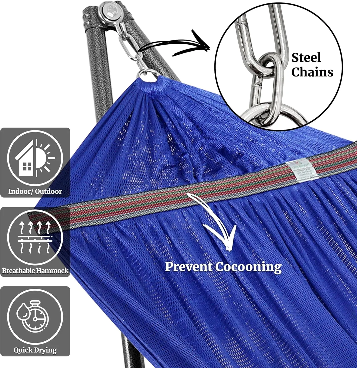 Tranquillo Hammock 600 lbs Capacity, Instant 20s Foldable Hammock Stand, 3-Year Warranty Hammock with Stand, 2 Person Camping Hammock Revolutionary Portable, No Screws, Premium, Blue