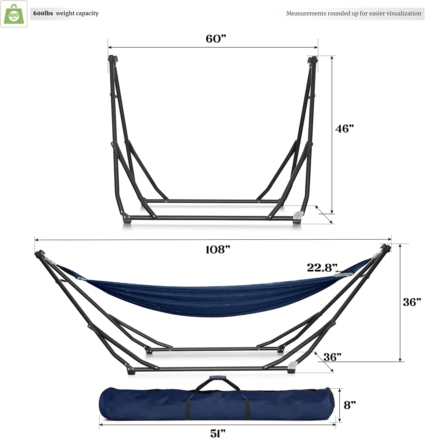 Tranquillo UniGen 2 in 1 Double Hammock with Stand, Foldable & Portable, 600 lbs Capacity, Aegean