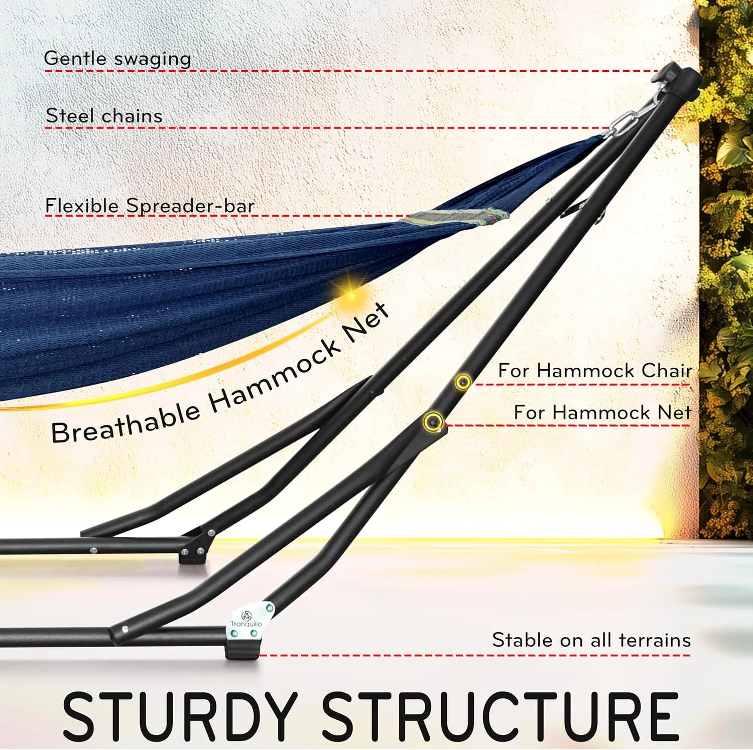 Tranquillo UniGen 2 in 1 Double Hammock with Stand, Foldable & Portable, 600 lbs Capacity, Aegean