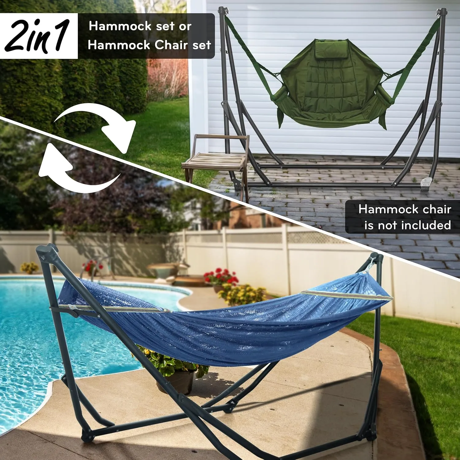 Tranquillo UniGen 2 in 1 Double Hammock with Stand, Foldable & Portable, 600 lbs Capacity, Aegean