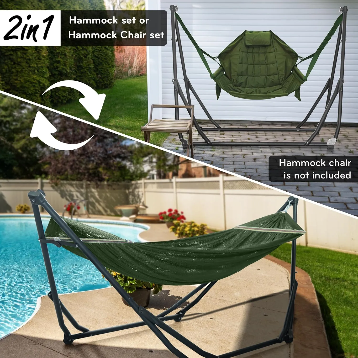 Tranquillo UniGen Hammock with Stand for Outside, Double Hammock for 2 Persons Foldable Portable Hammock 600 lbs Capacity/Portable Hammock with Stand Foldable, Moss Green