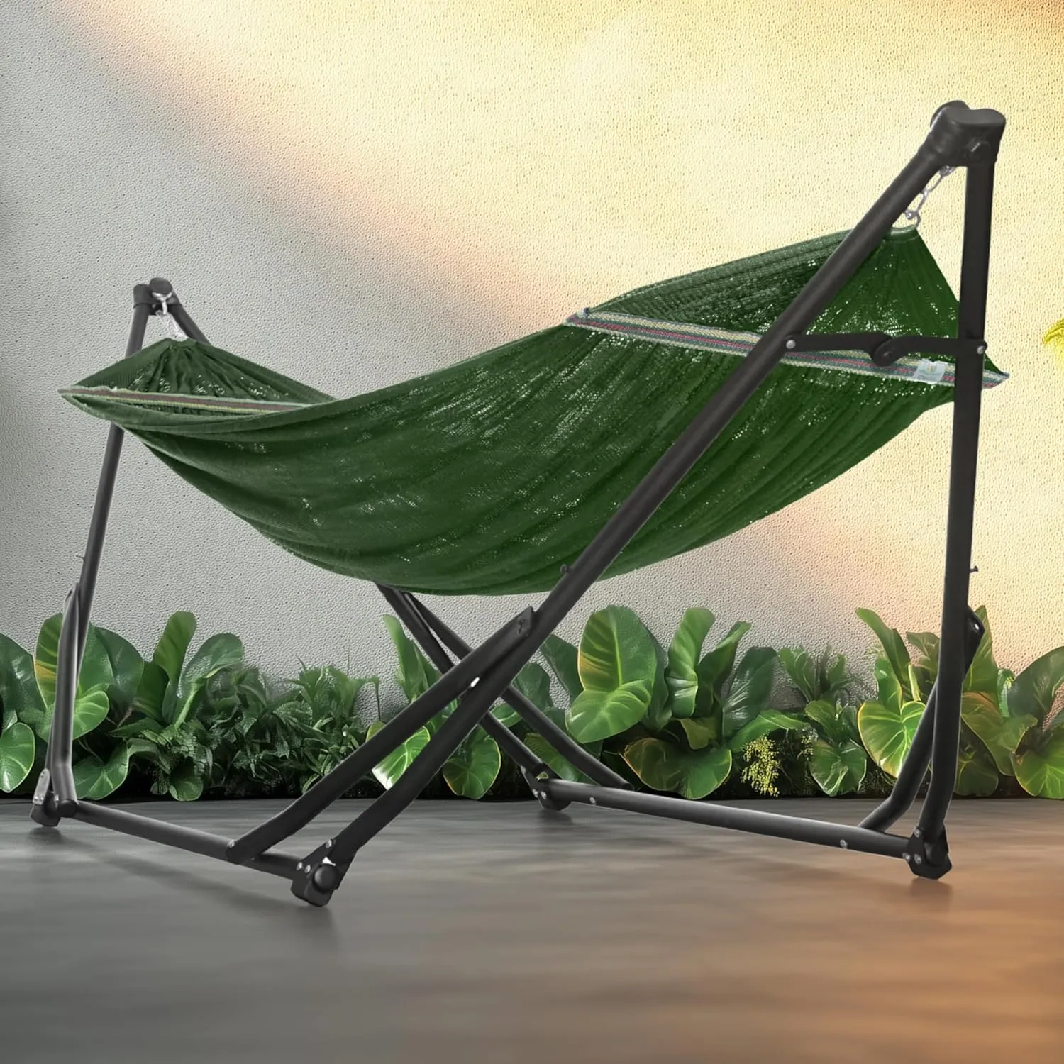 Tranquillo UniGen Hammock with Stand for Outside, Double Hammock for 2 Persons Foldable Portable Hammock 600 lbs Capacity/Portable Hammock with Stand Foldable, Moss Green