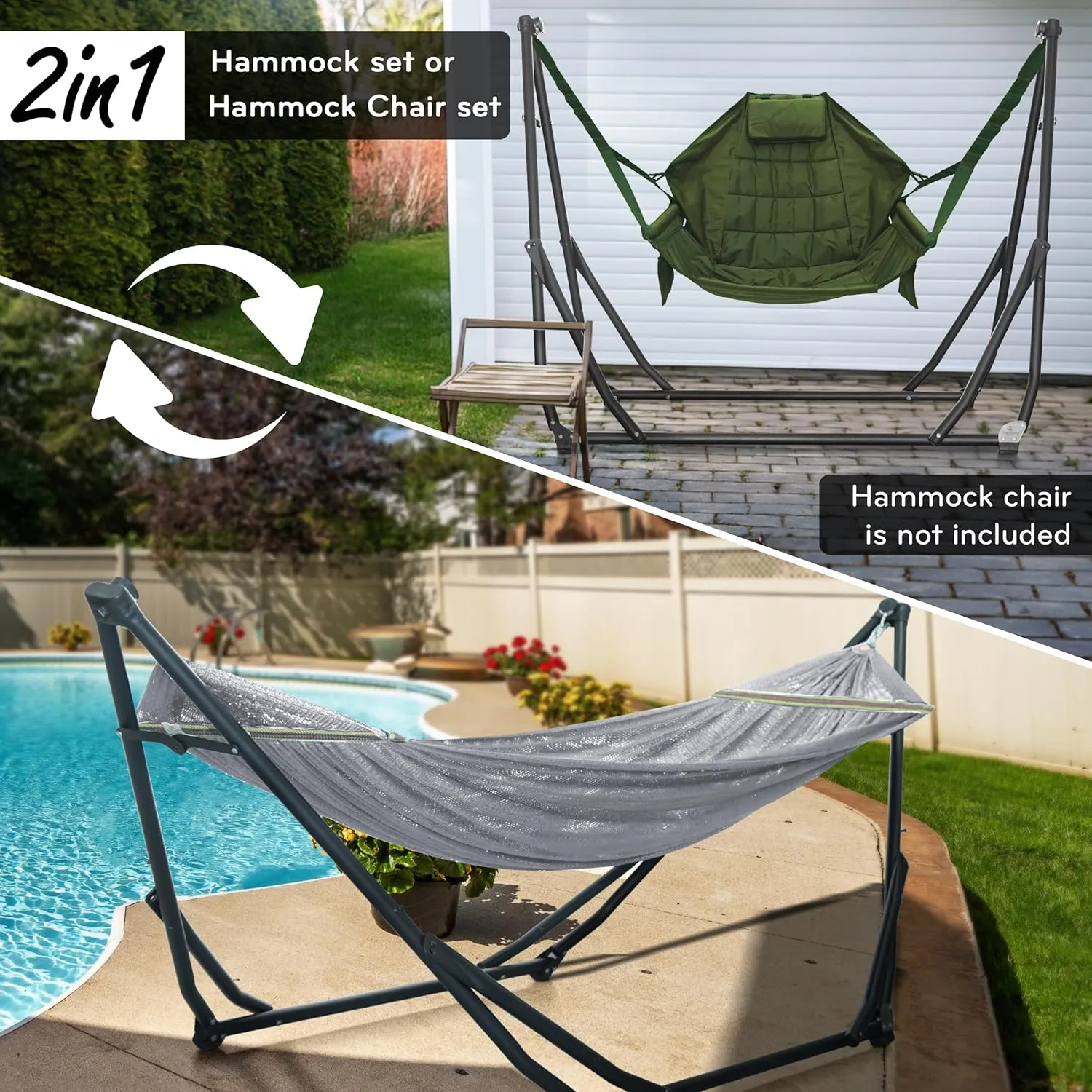 Tranquillo UniGen Heavy Duty Indoor/Outdoor Hammock with Signature Steel Stand, Premium Foldable Hammock, Durable 2-Layered Soft Polyester, Grey