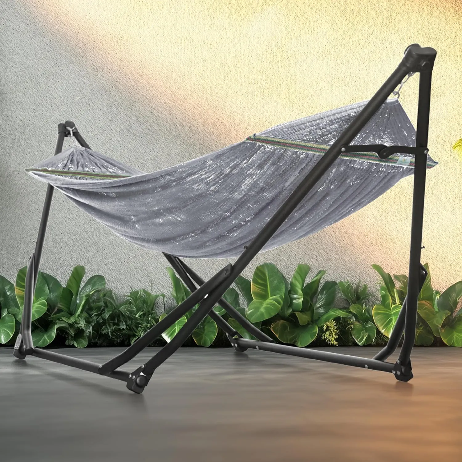 Tranquillo UniGen Heavy Duty Indoor/Outdoor Hammock with Signature Steel Stand, Premium Foldable Hammock, Durable 2-Layered Soft Polyester, Grey