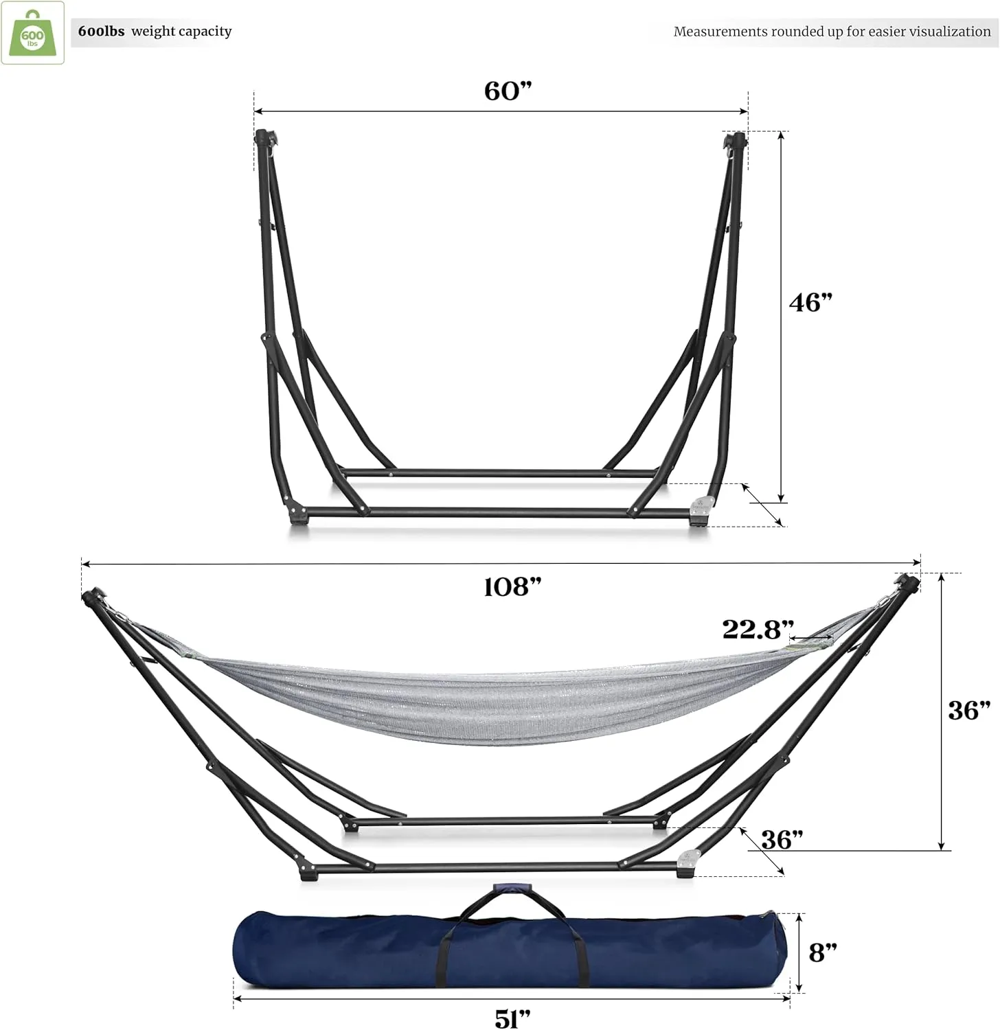 Tranquillo UniGen Heavy Duty Indoor/Outdoor Hammock with Signature Steel Stand, Premium Foldable Hammock, Durable 2-Layered Soft Polyester, Grey