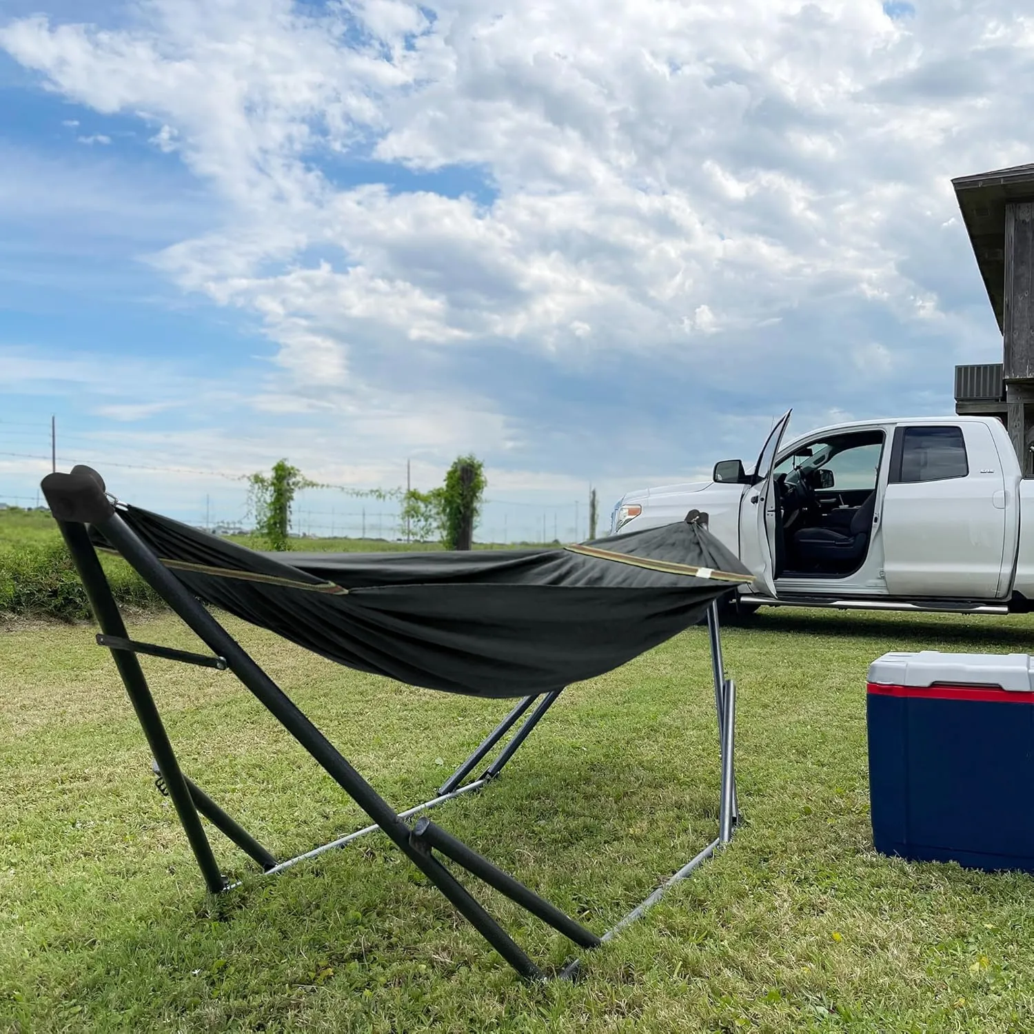Tranquillo Uniki Collapsible Hammock with Stand, 550 lbs Capacity, No-Screw Instant Setup, Foldable and Portable, Perfect for Garden and Camping, Includes Premium Carry Bag, Grey