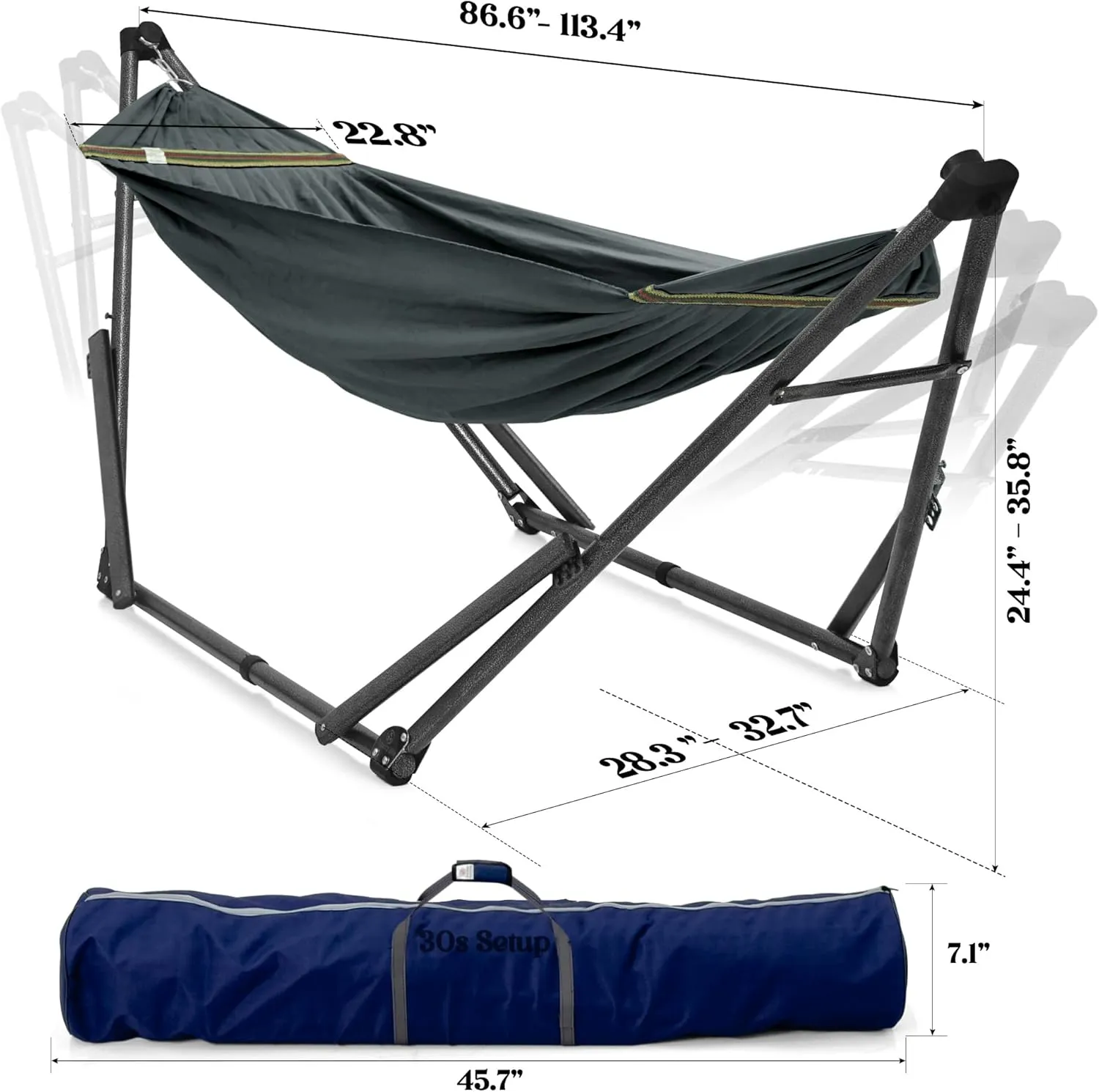 Tranquillo Uniki Collapsible Hammock with Stand, 550 lbs Capacity, No-Screw Instant Setup, Foldable and Portable, Perfect for Garden and Camping, Includes Premium Carry Bag, Grey