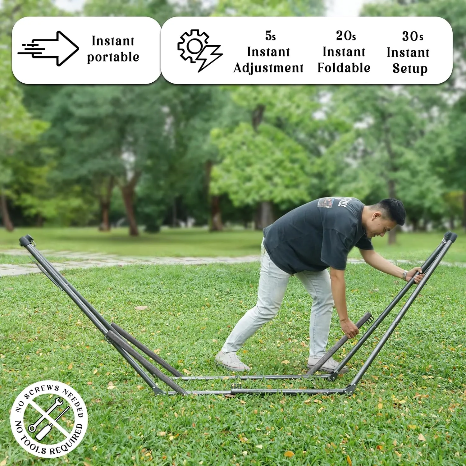 Tranquillo Uniki Collapsible Hammock with Stand, 550 lbs Capacity, No-Screw Instant Setup, Foldable and Portable, Perfect for Garden and Camping, Includes Premium Carry Bag, Grey